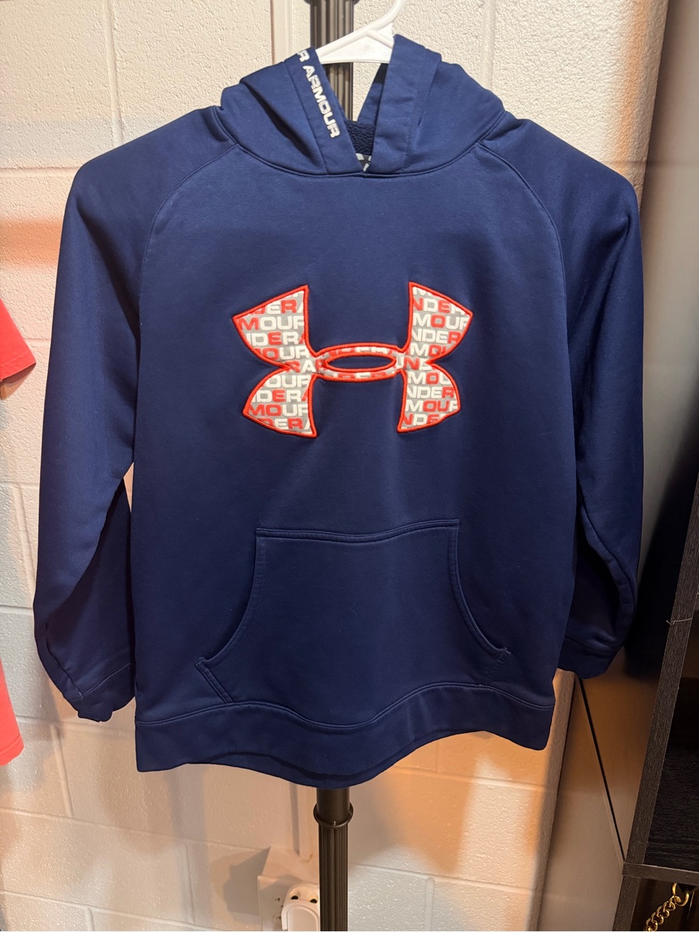 Under Armour Navy Pullover Hoodie with Red Logo Accent